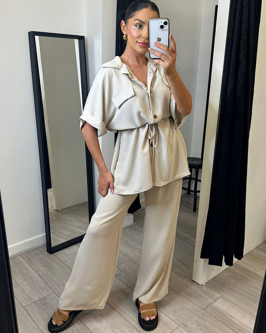 Beige Shirt and Trousers Co Ord Suit