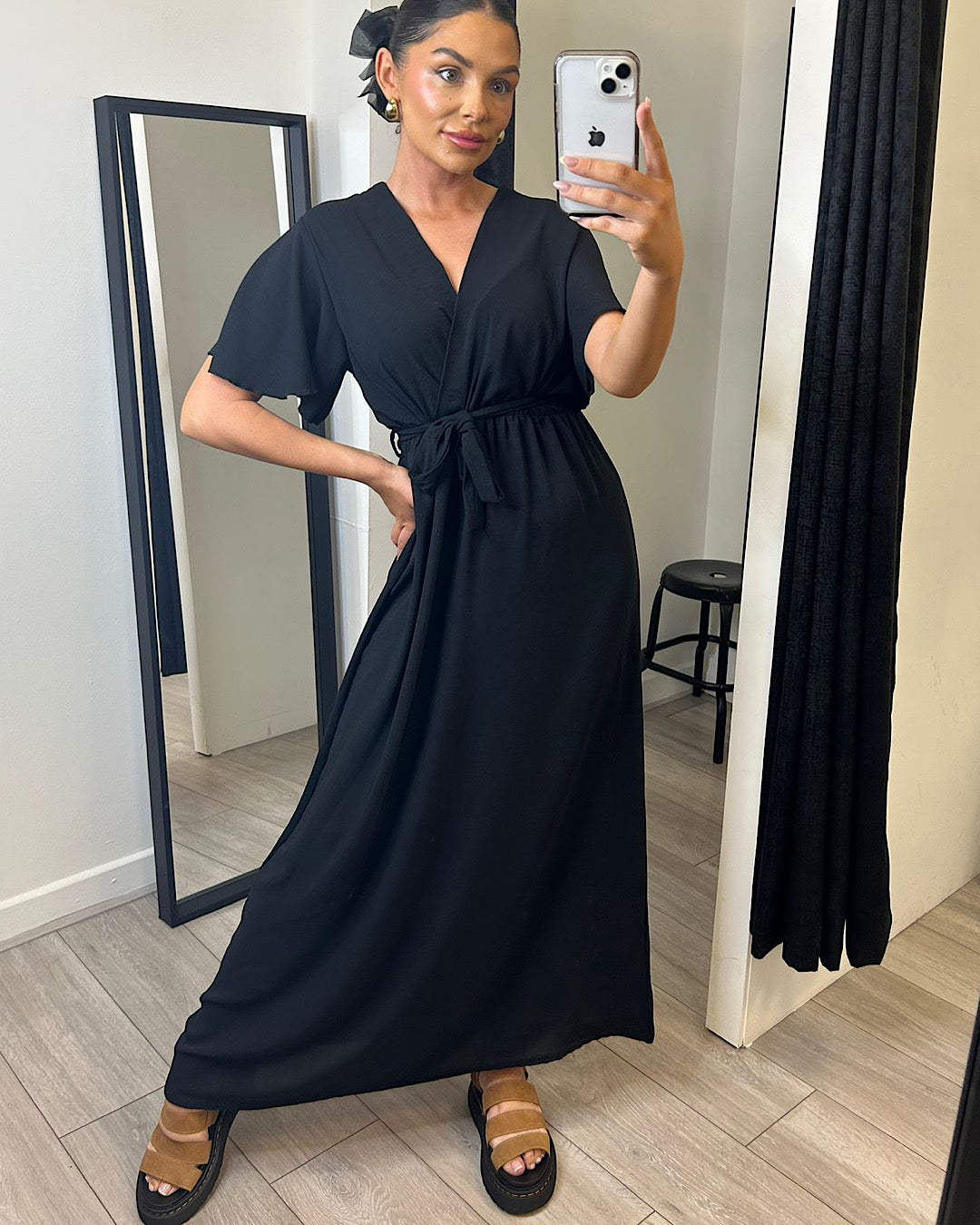 Black Belted Wrap Maxi Dress