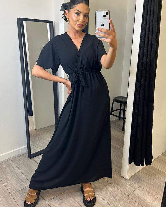Black Belted Wrap Maxi Dress