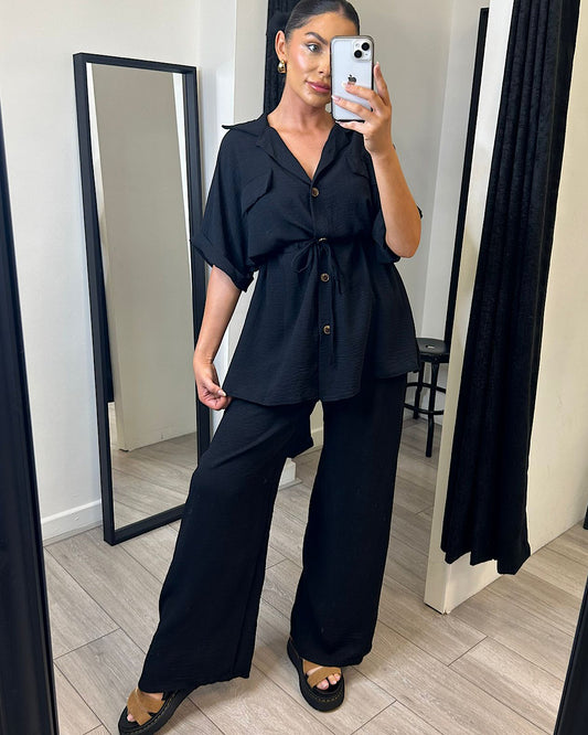 Black Shirt and Trousers Co Ord Suit