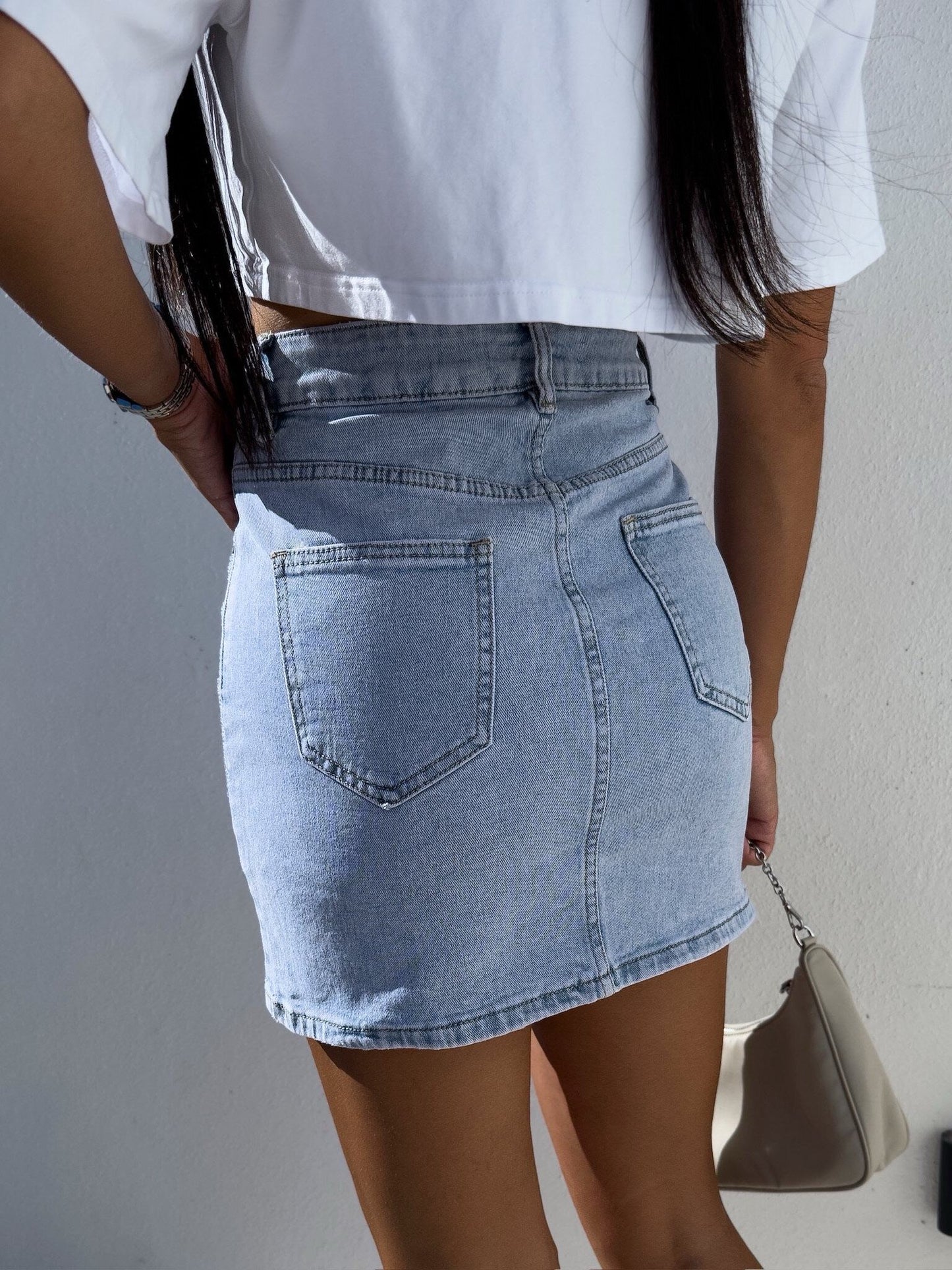 Blue Denim Diamante Skirt