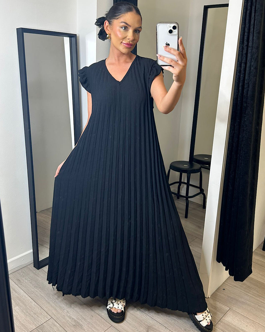 Black Pleated Oversized Maxi Dress