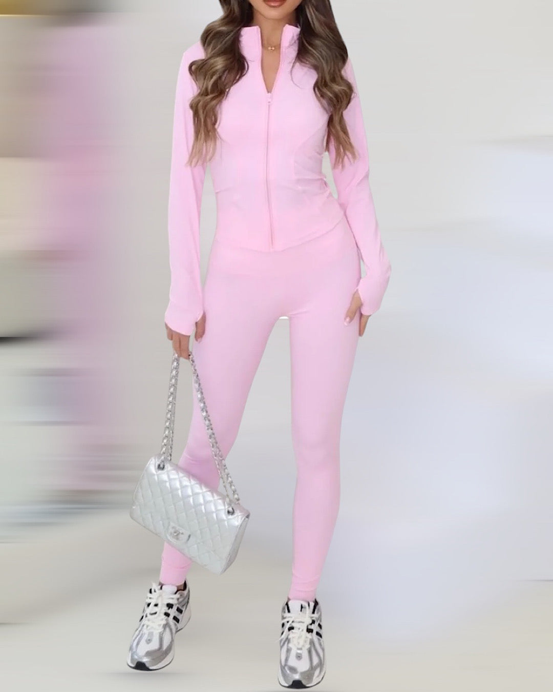 Pink Zip Yoga Suit