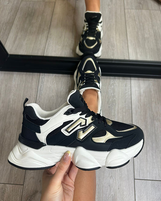 Black Beige Chunky Lace Up Trainers