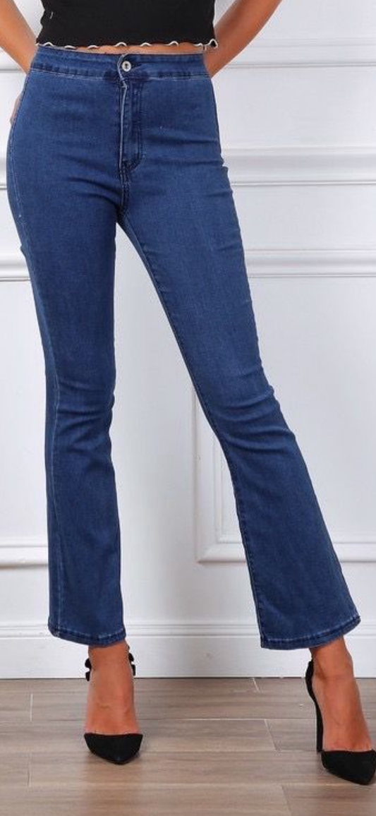 Dark Blue Flared Denim Jeans