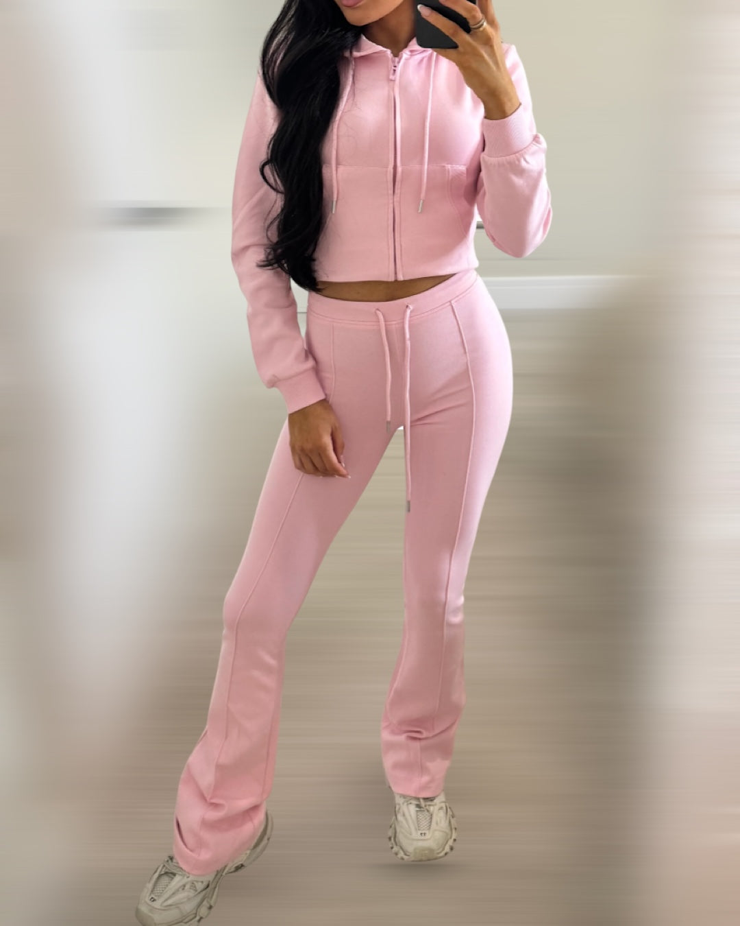 Pink Hooded Flare Loungewear Set