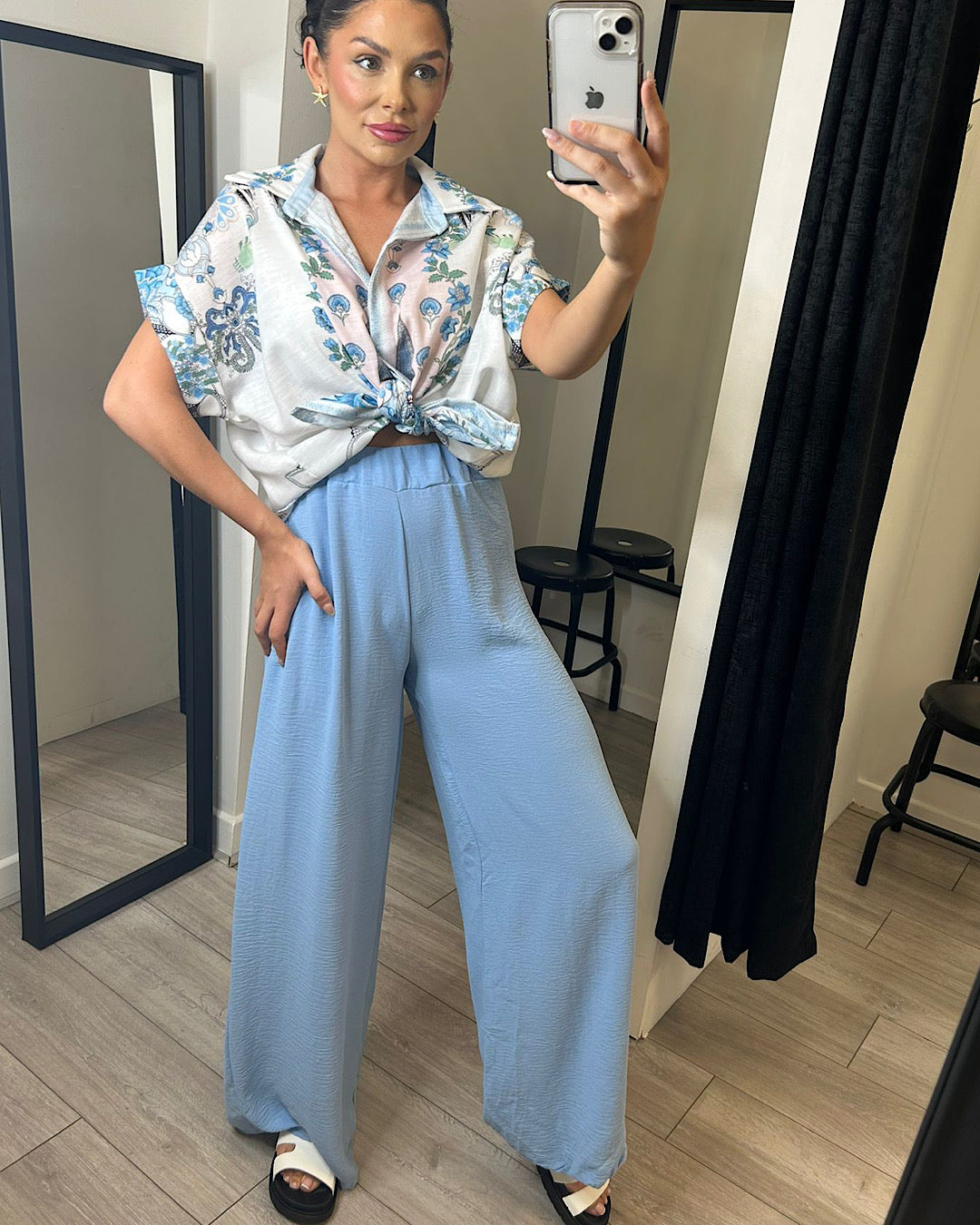 Blue Chiffon Wide Leg Trousers