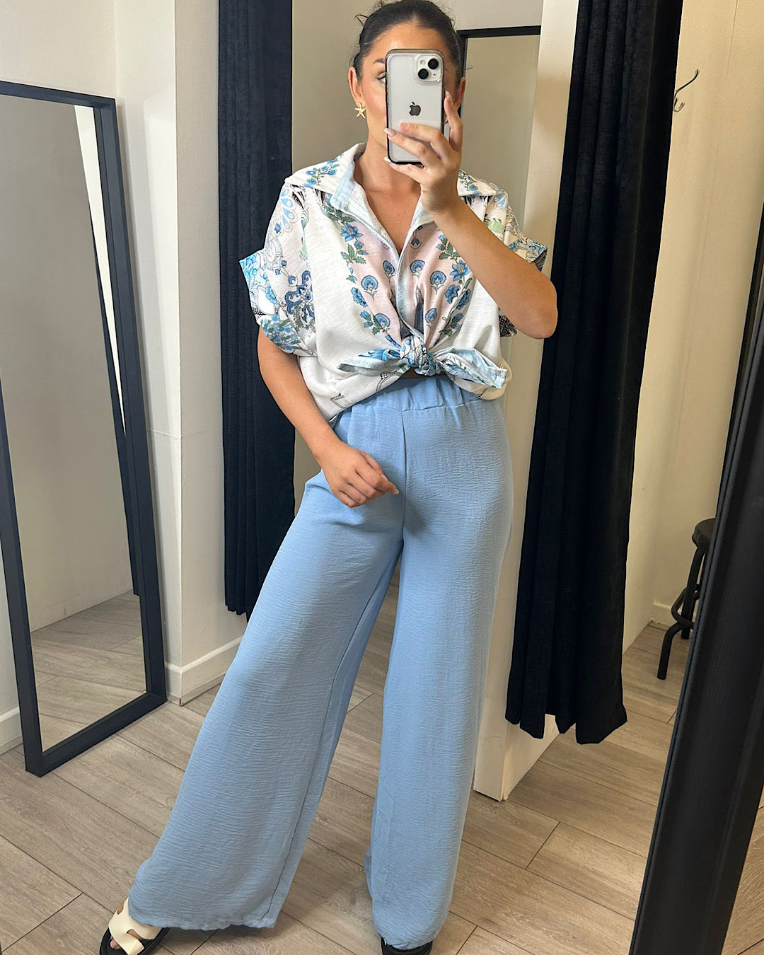 Blue Chiffon Wide Leg Trousers