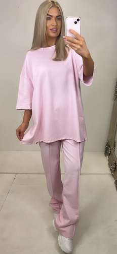 Pink Comfort Fit Tee and Joggers Suit