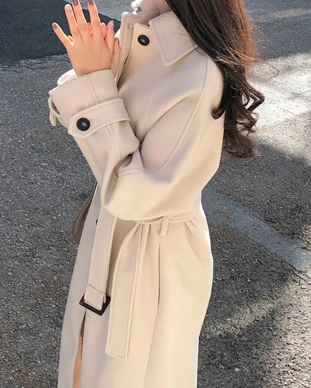 Long Beige Wool Look Trench-Coat