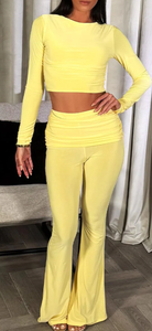 Yellow Fold Over Waist Yoga Suit
