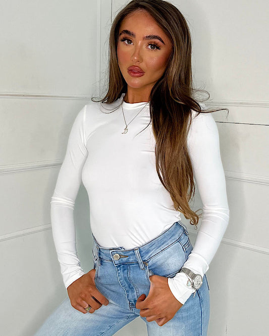 White Slinky Long Sleeve Top