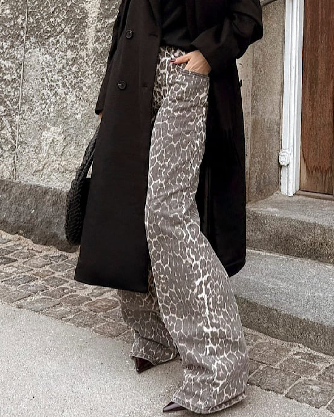 Wide Leg Leopard Print Jeans