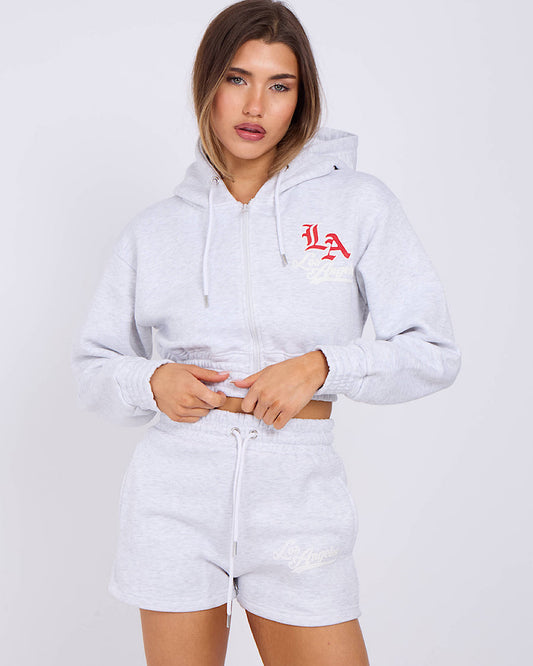 Grey LA Zip Hoody and Shorts Suit