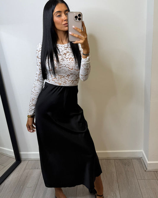 Black Satin Maxi Skirt