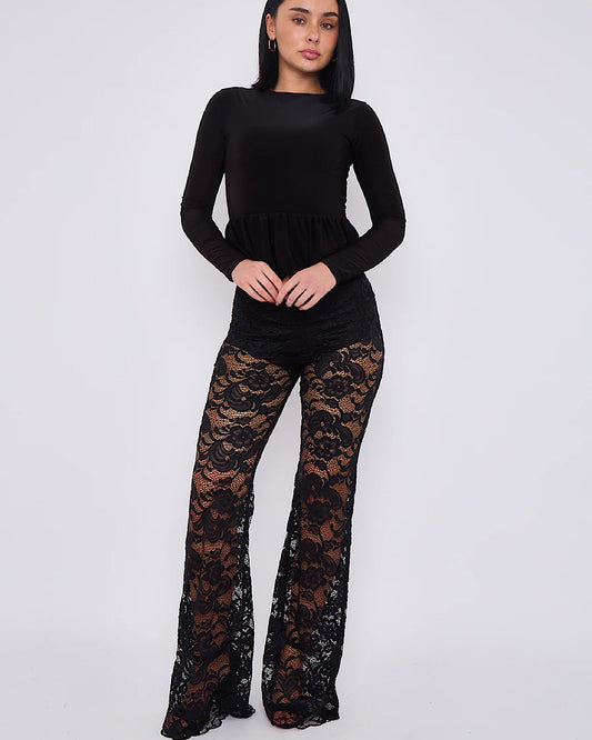 Black Lace Wide Leg Trousers