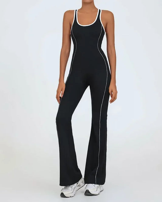 Black White Ruched Back Jumpsuit