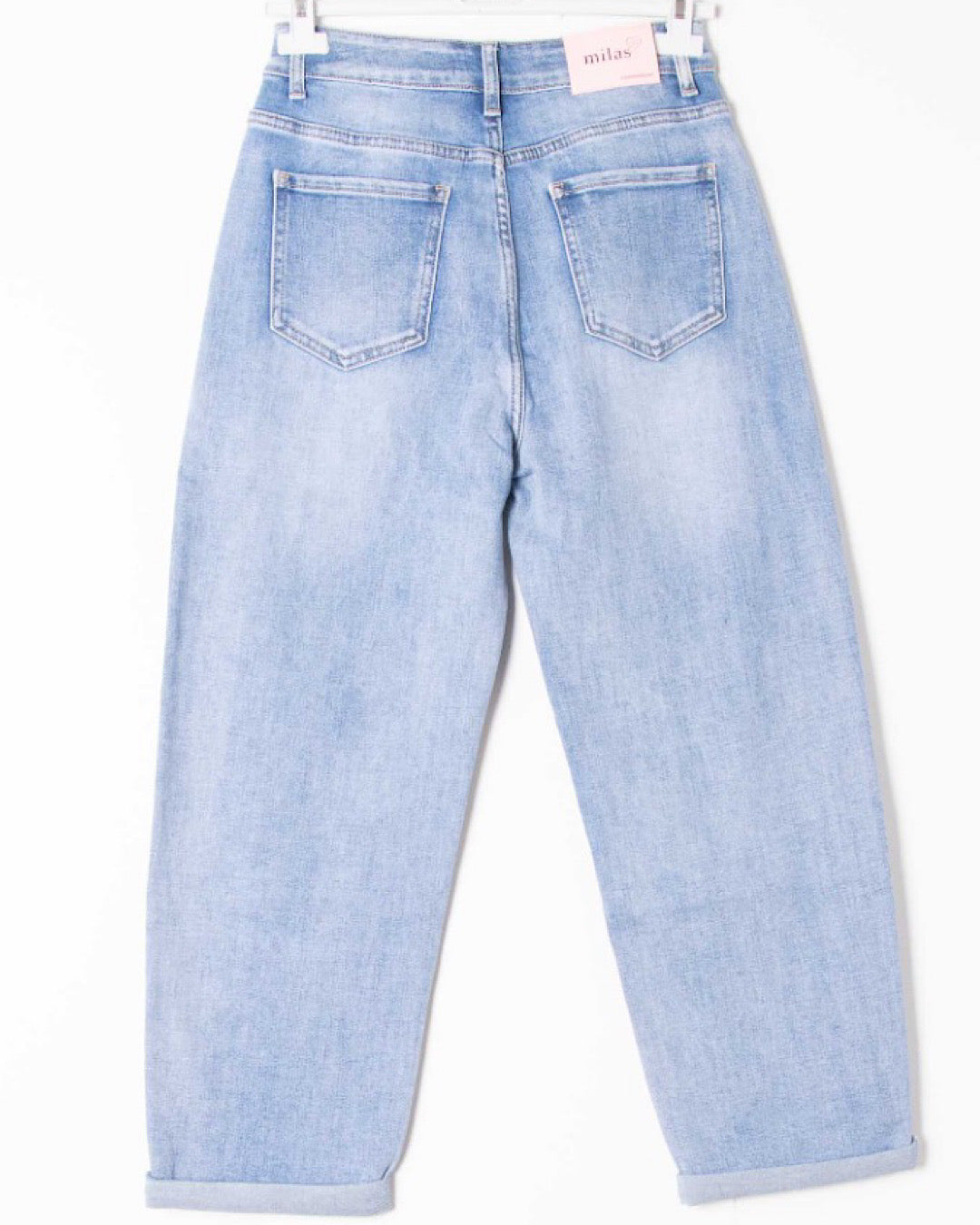 Wide Leg Barrel Blue Jeans