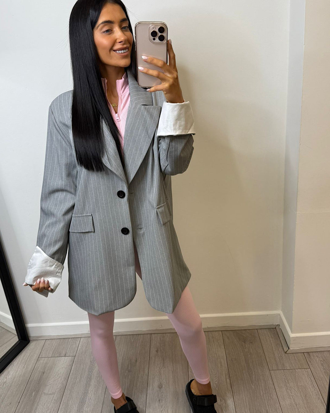 Oversized Grey Stripe Blazer