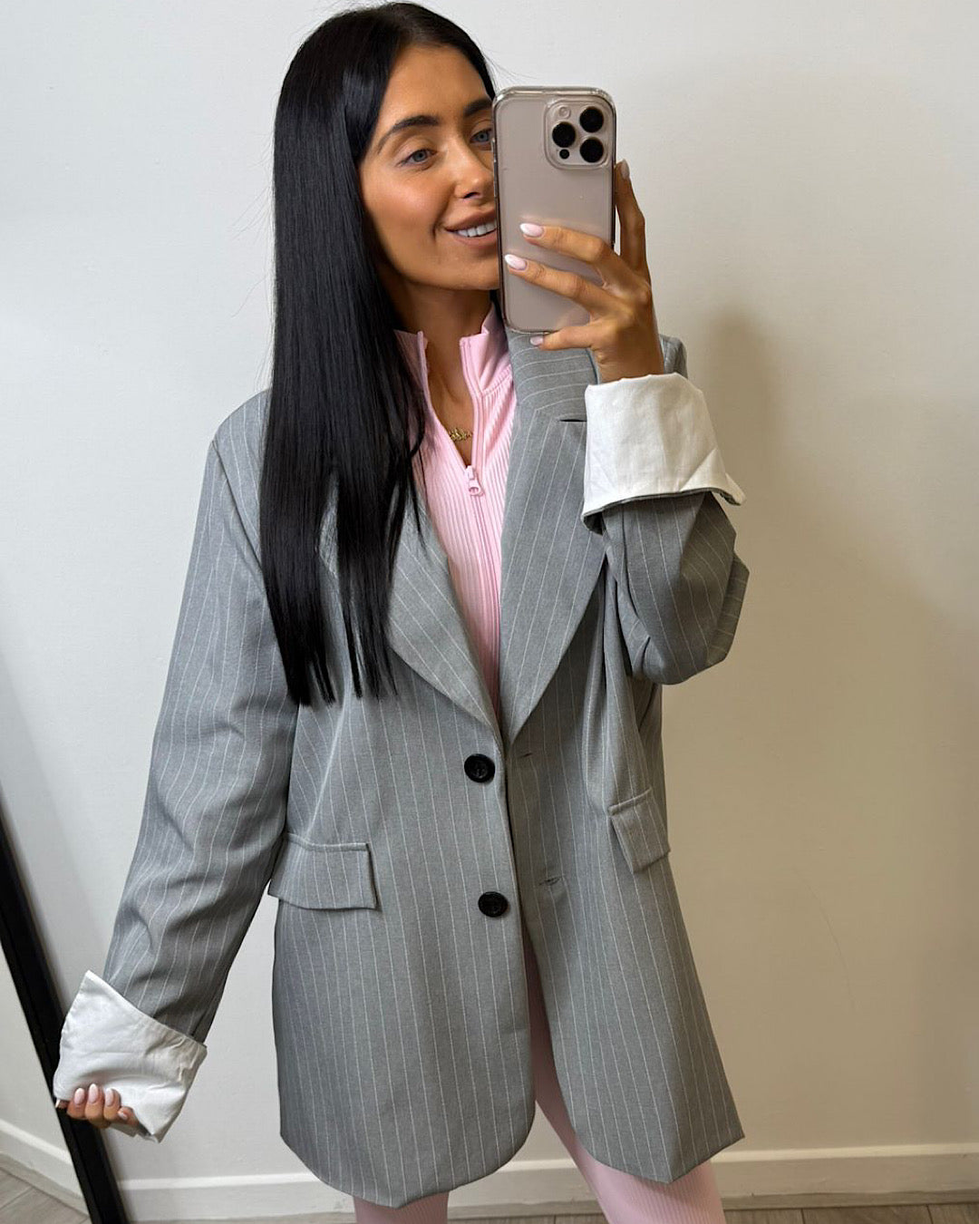 Oversized Grey Stripe Blazer