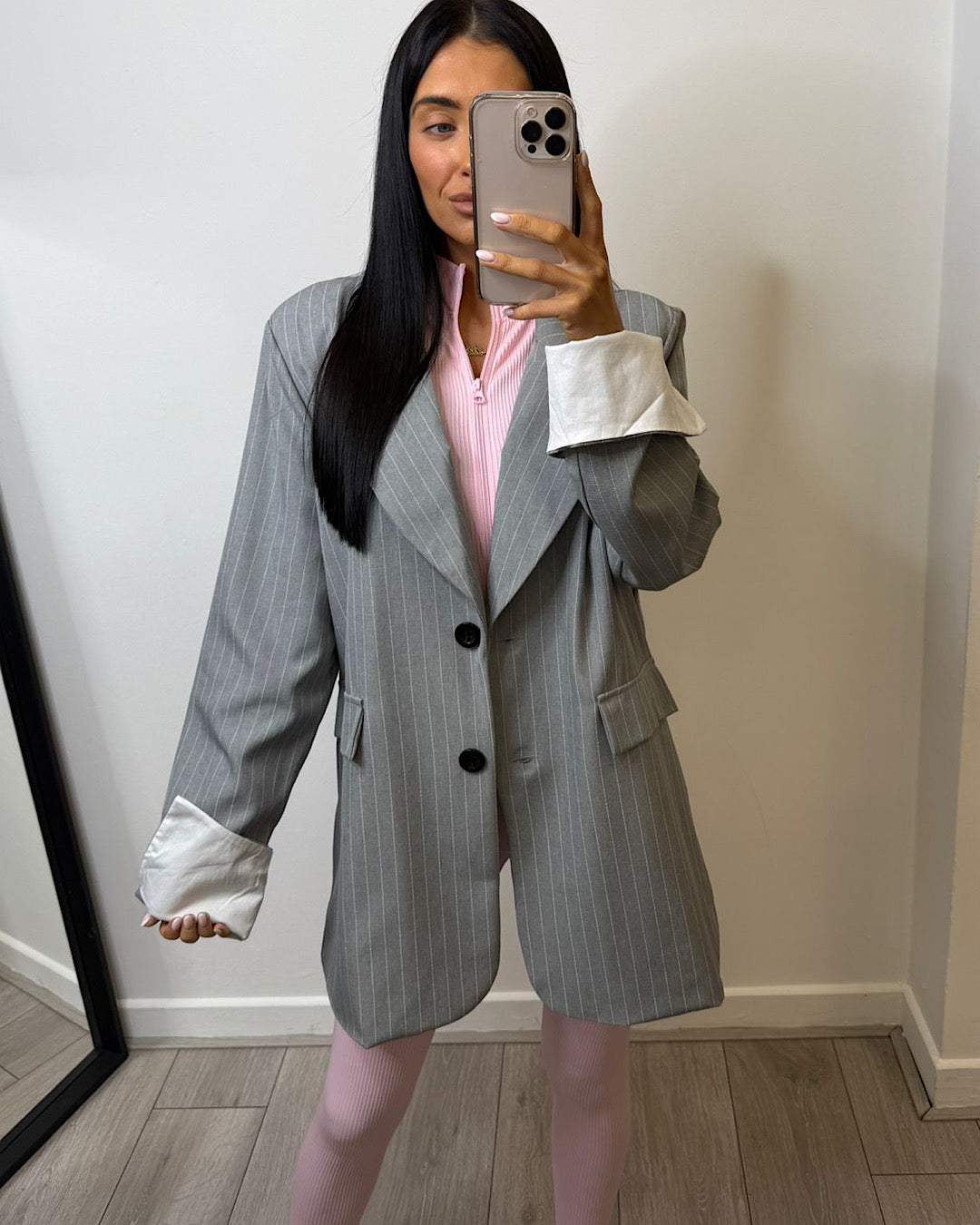 Oversized Grey Stripe Blazer