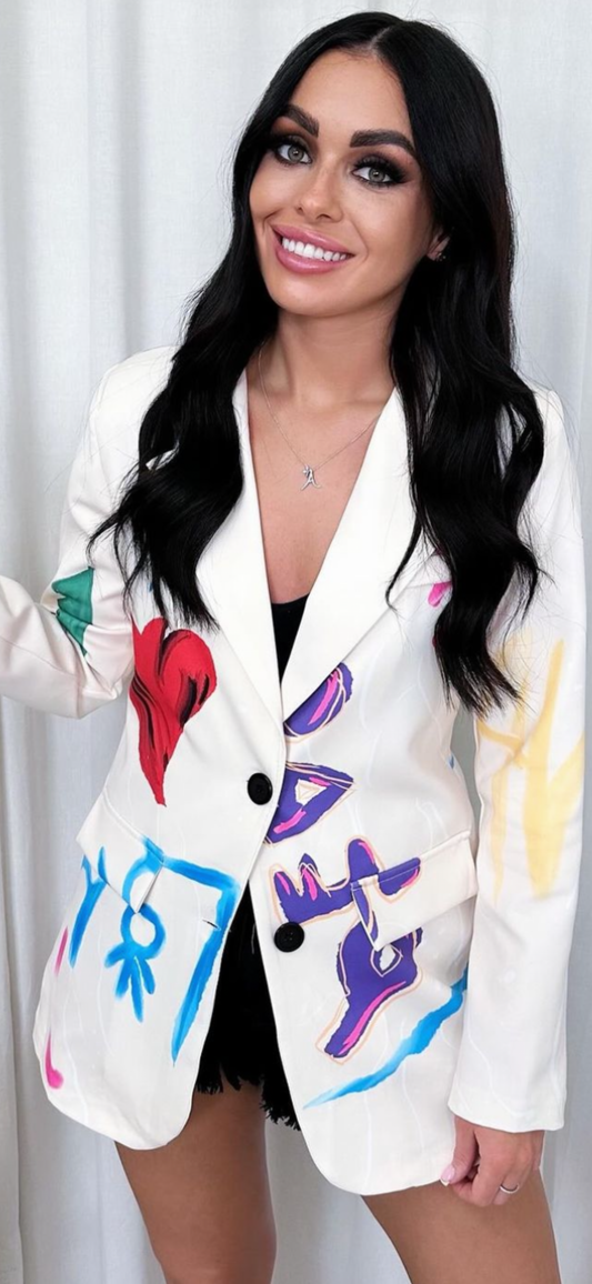 White Love Heart Graffiti Blazer