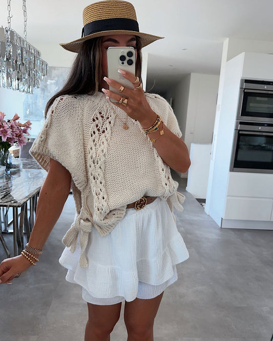 Beige Tie Side Knit Top