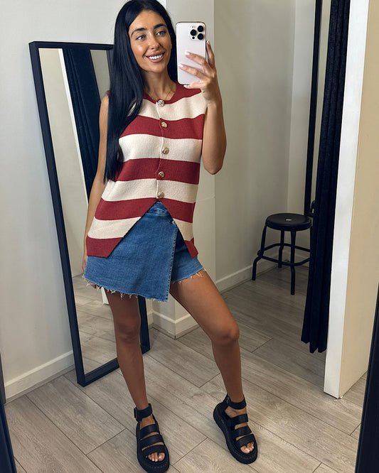 Rust and Beige Knit Vest Top
