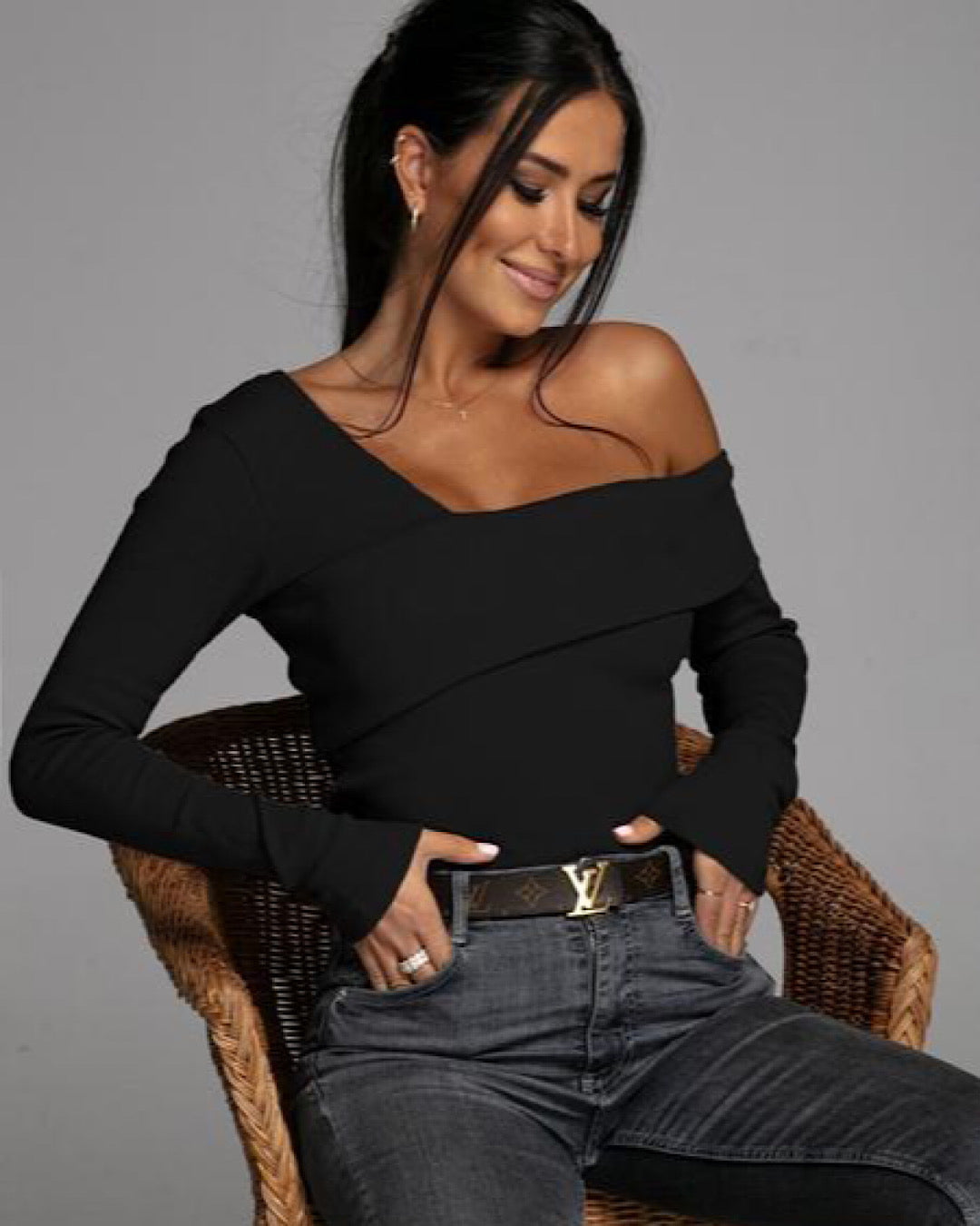 Black One Shoulder Fitted Top