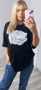 Rose Embroidered Black Top