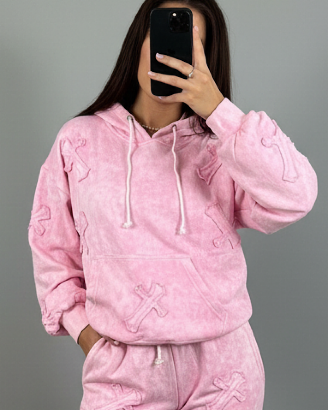 Hooded Pink Acid Wash Cross Suit