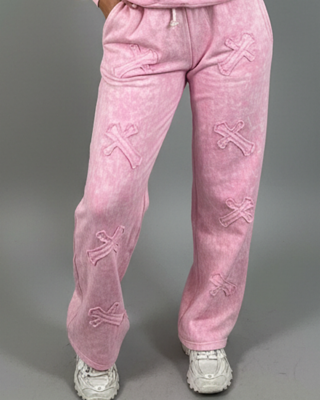 Hooded Pink Acid Wash Cross Suit