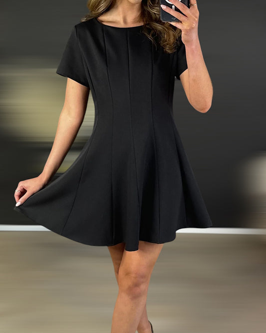 Black Short Sleeve Skater Dress