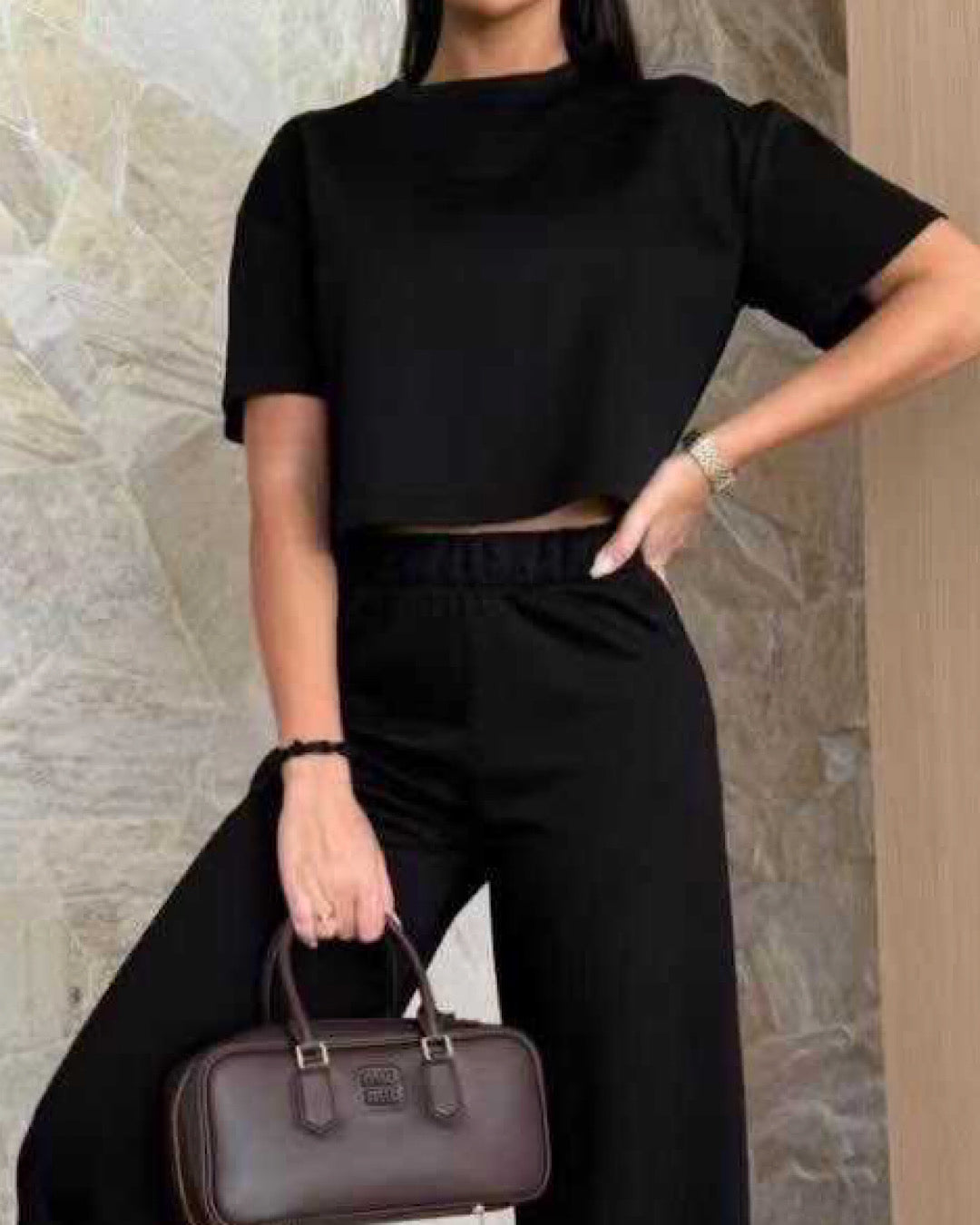 Black Short Sleeve Top and Joggers Suit