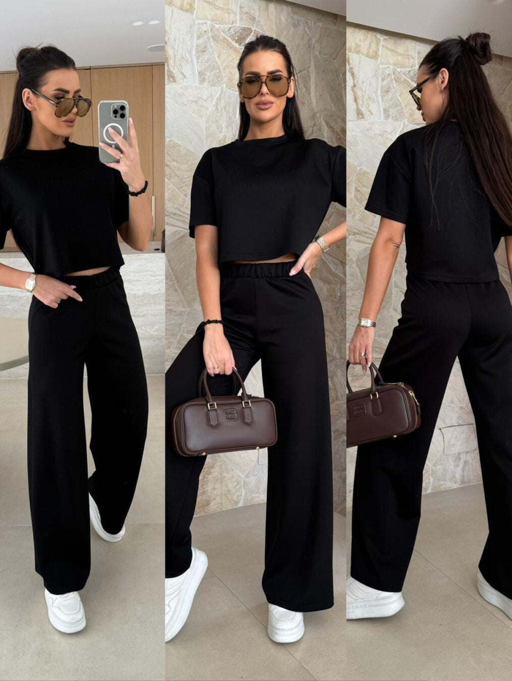 Black Short Sleeve Top and Joggers Suit