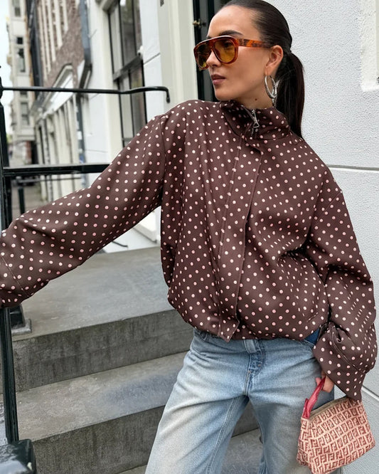 Chocolate High Neck Polka Jacket