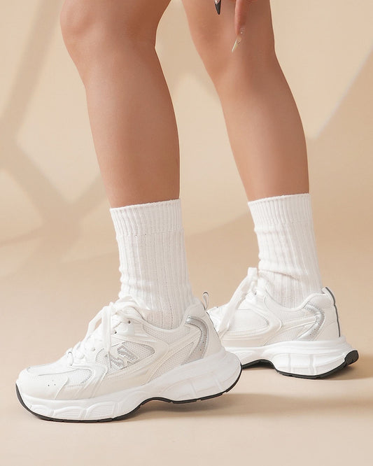 White Chunky Lace Up Trainers
