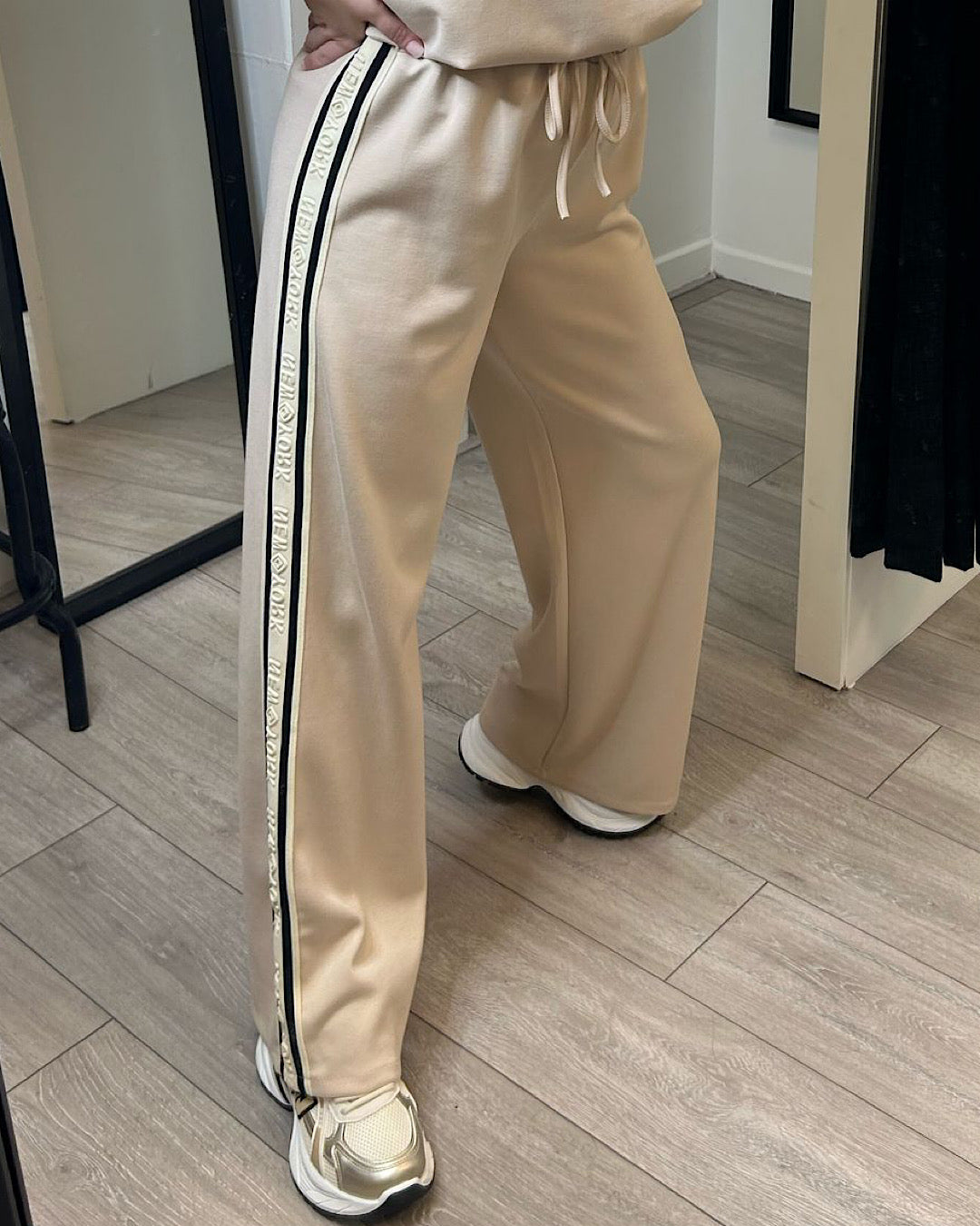 Beige and Black Suit with Side Stripe