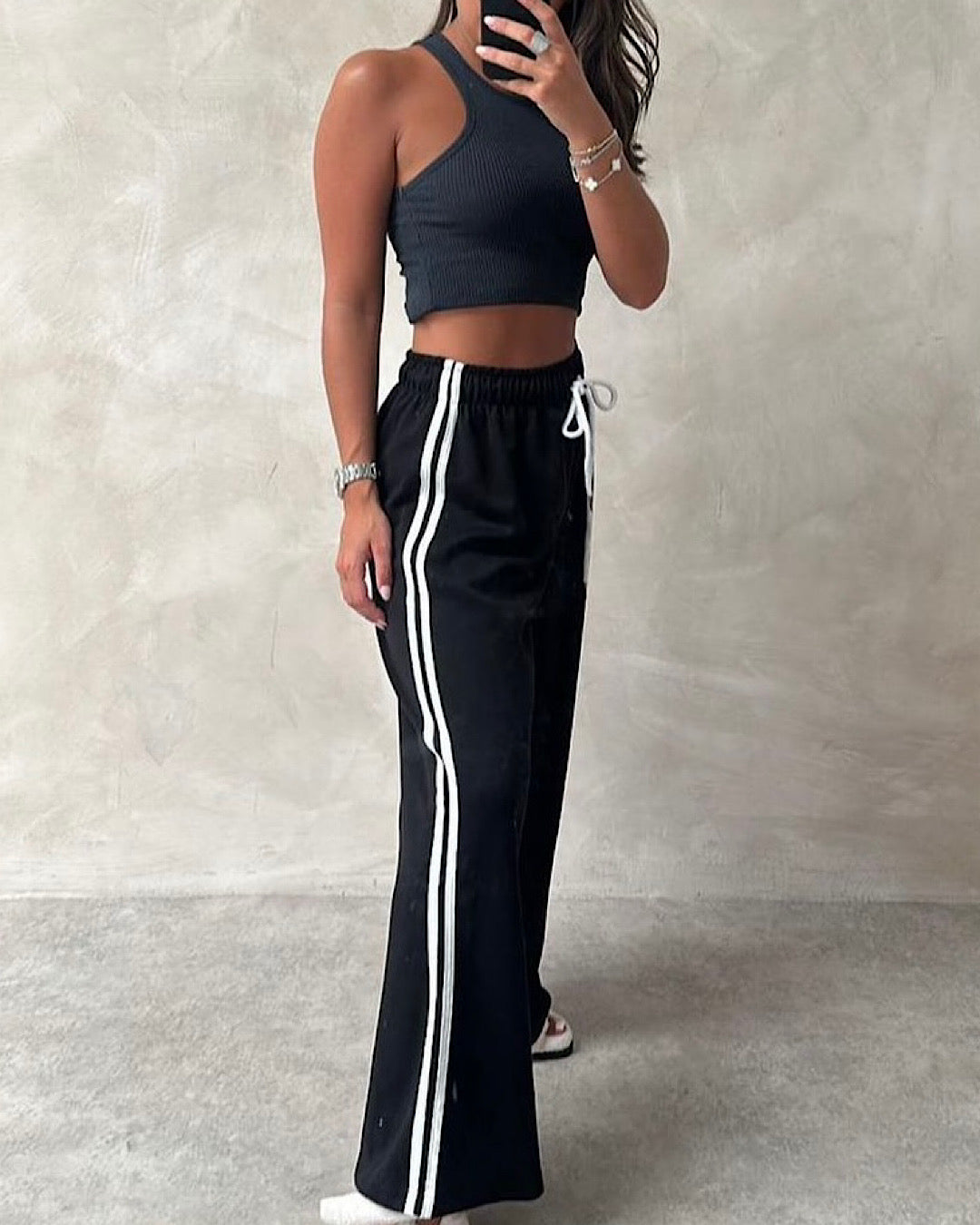 Black White Wide leg Joggers