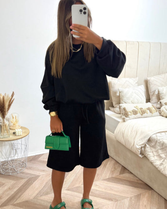 Black Sweat and Long Shorts Set