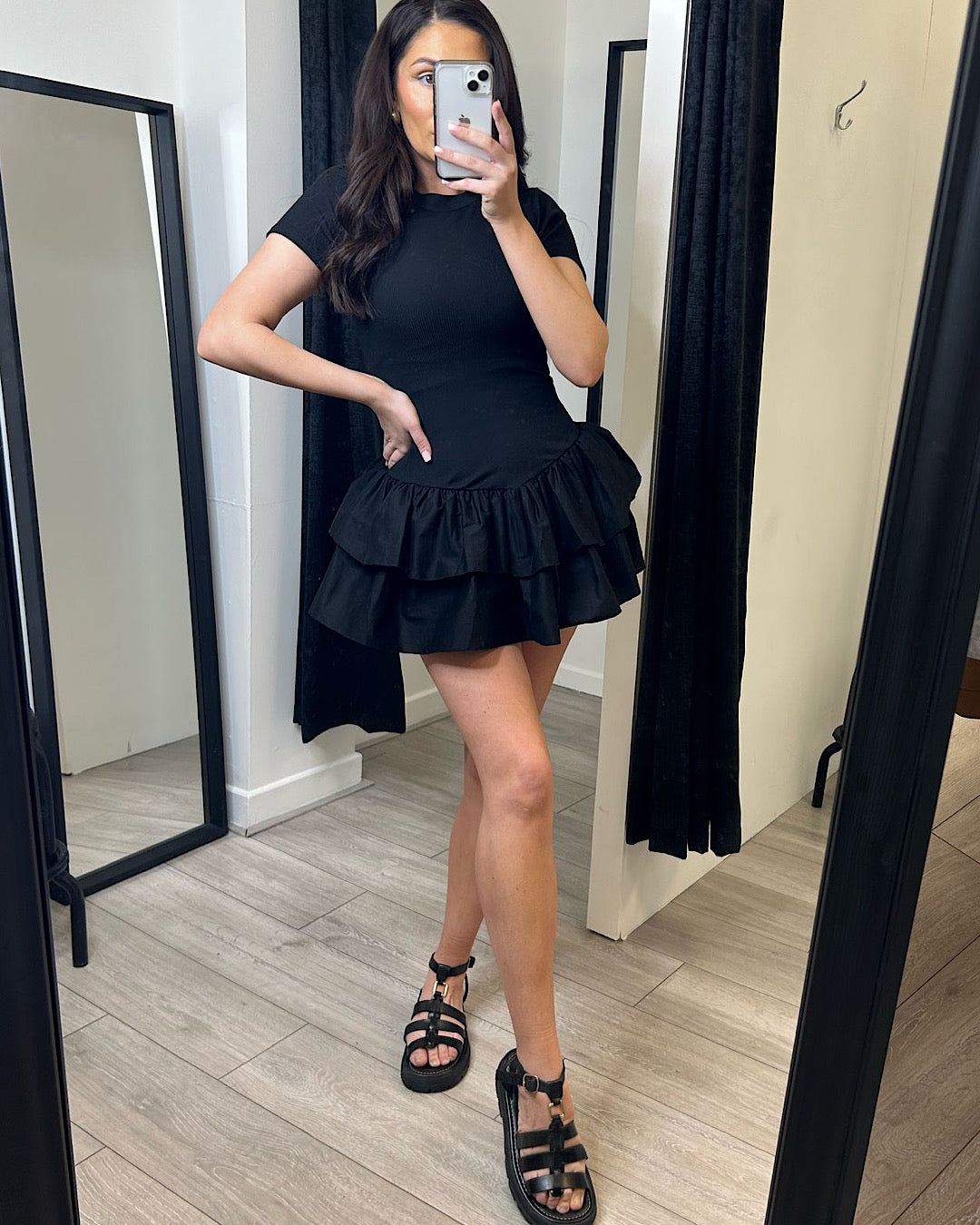 Black Layered Hem Dress