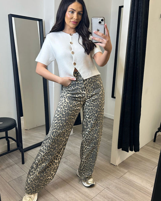 Wide Leg Leopard Print Jeans