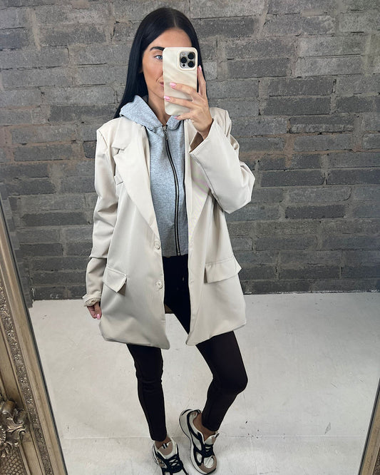 Beige Oversized Blazer with Hood