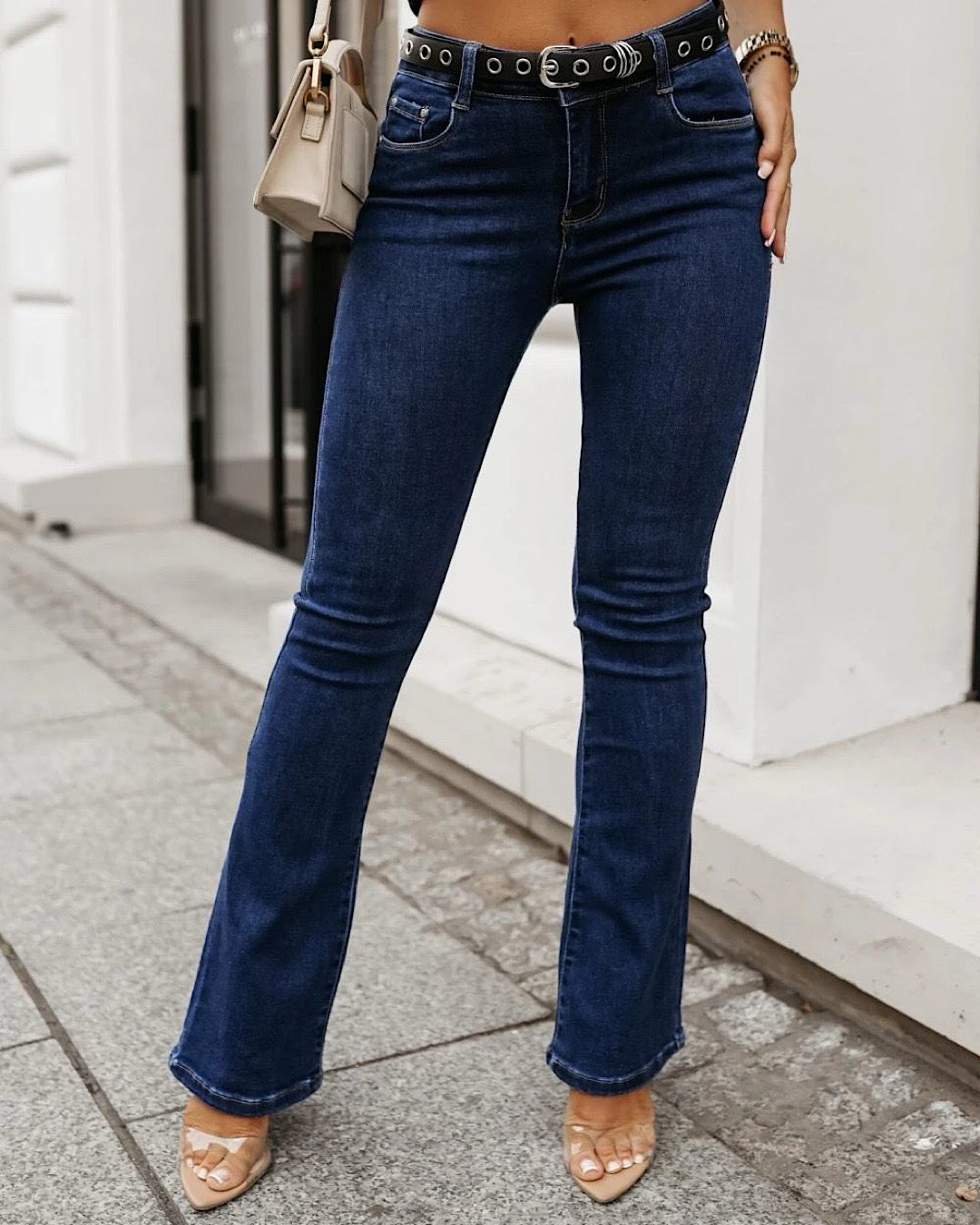 Stretch Flared Dark Blue Jeans
