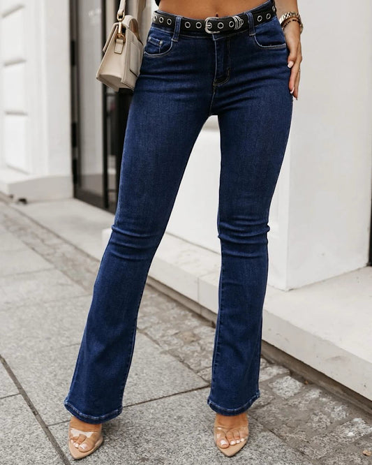Stretch Flared Dark Blue Jeans