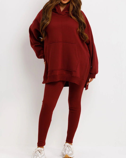 Burgundy Oversized Hoody and Leggings Suit