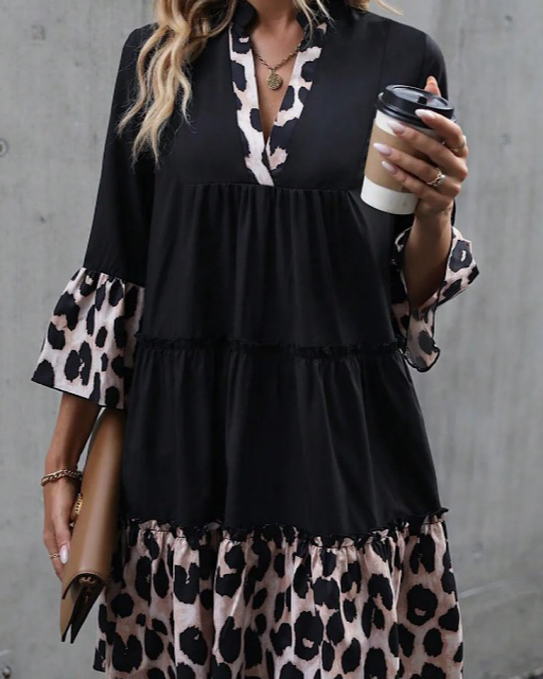 Black with Leopard Print Dress