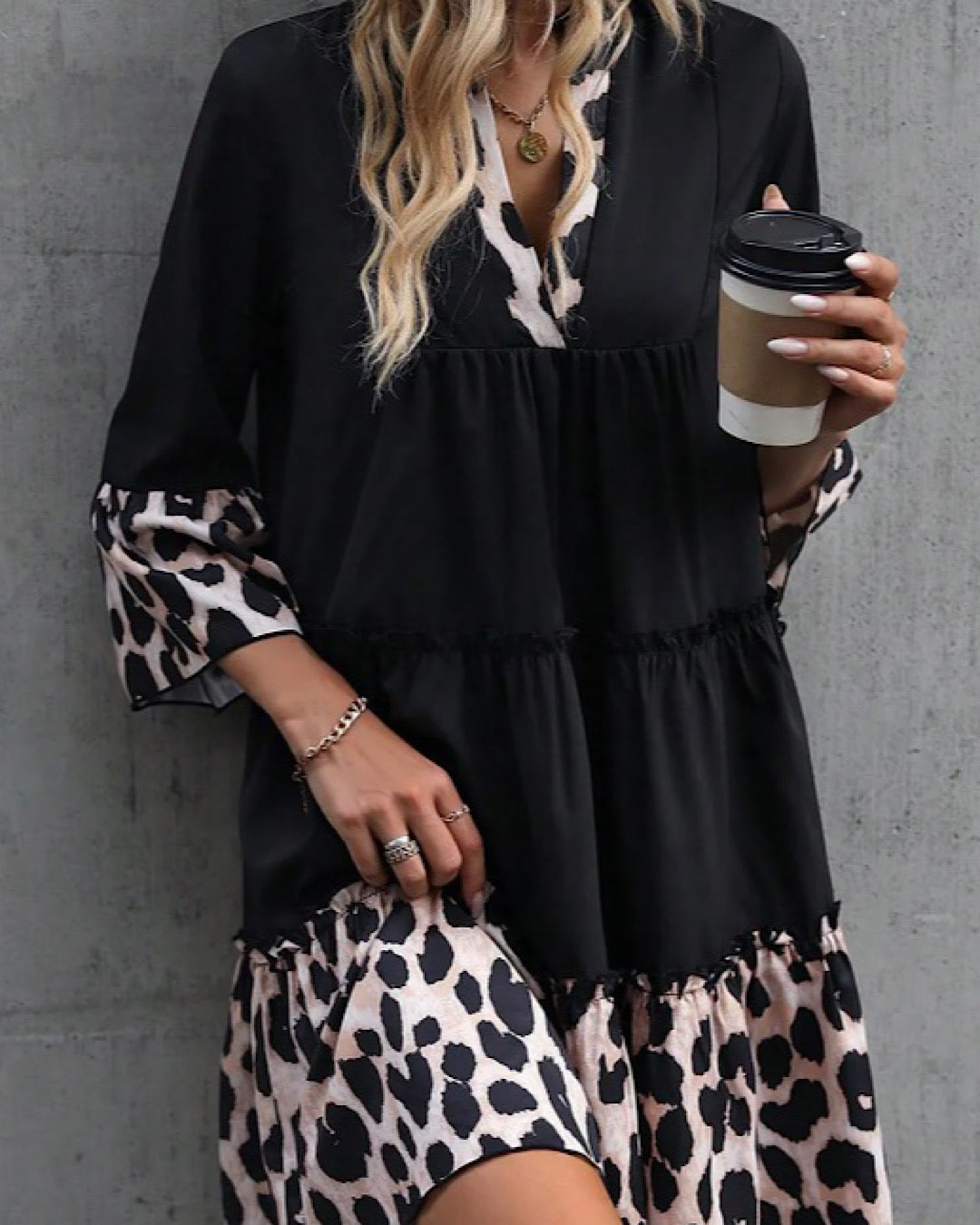 Black with Leopard Print Dress