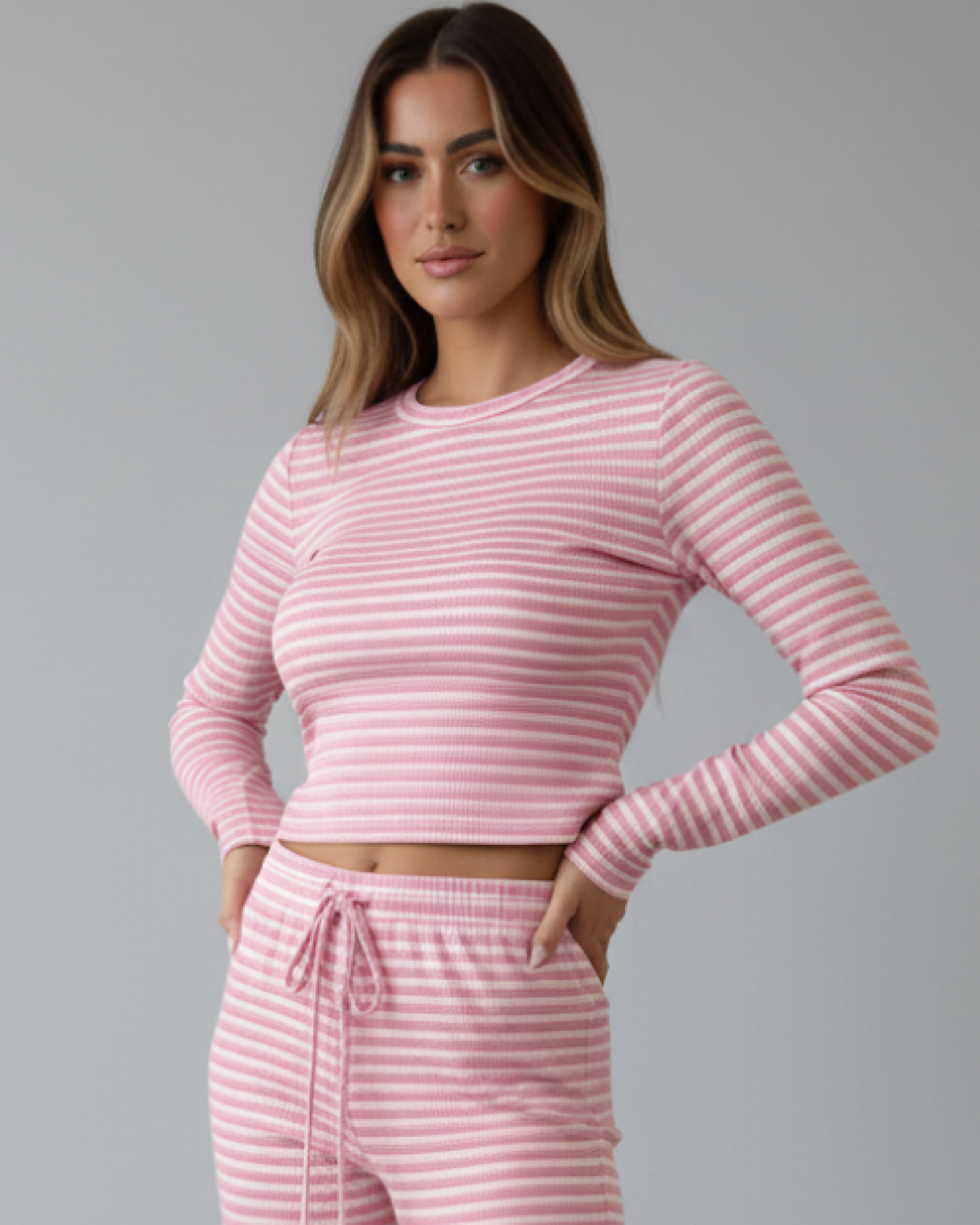 Pink with White Stripe Loungewear Suit