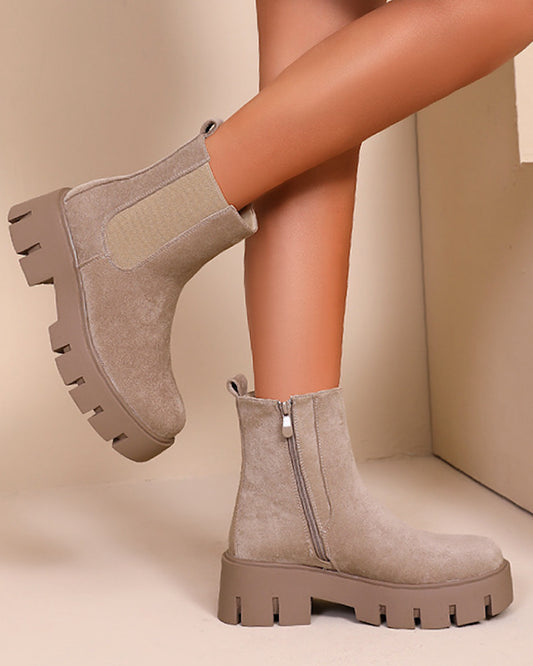Beige Faux Suede Chelsea Boots